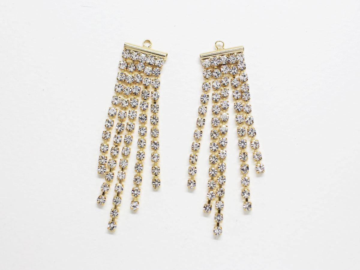 [P0808]2pcs/Rhinestone Dangle Pendant Large/Brass/Gold/48x11mm