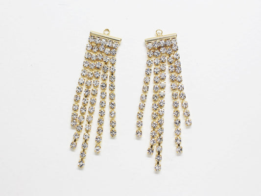 [P0808]2pcs/Rhinestone Dangle Pendant Large/Brass/Gold/48x11mm