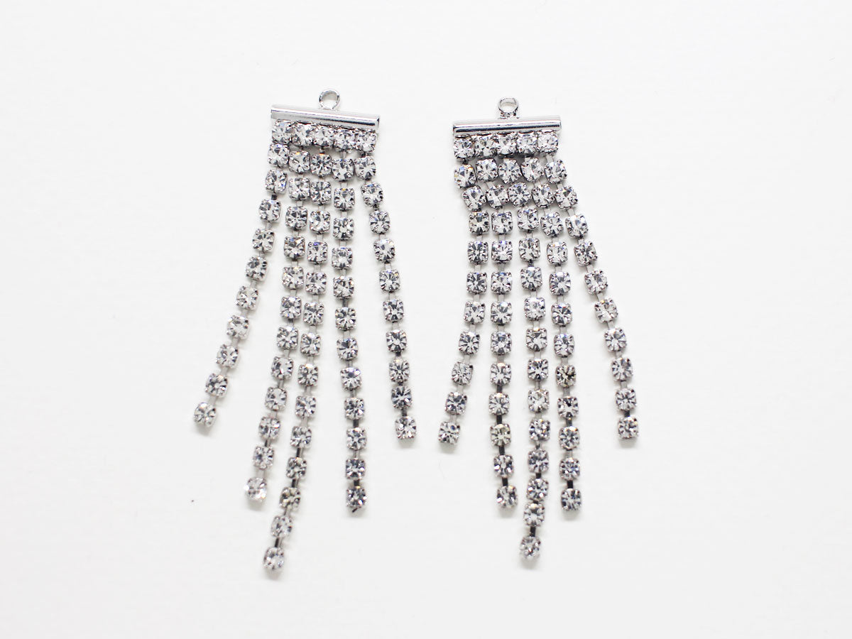 [P0808]2pcs/Rhinestone Dangle Pendant Large/Brass/Rhodium/48x11mm
