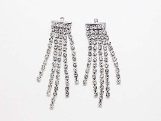 [P0808]2pcs/Rhinestone Dangle Pendant Large/Brass/Rhodium/48x11mm