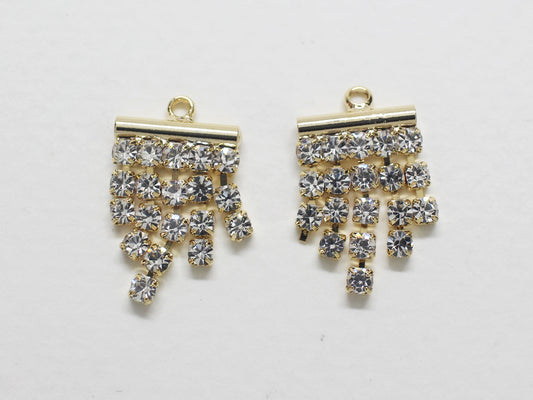 [P0808-1]2pcs/Rhinestone Dangle Pendant Small/Brass/Gold/17.5x11mm