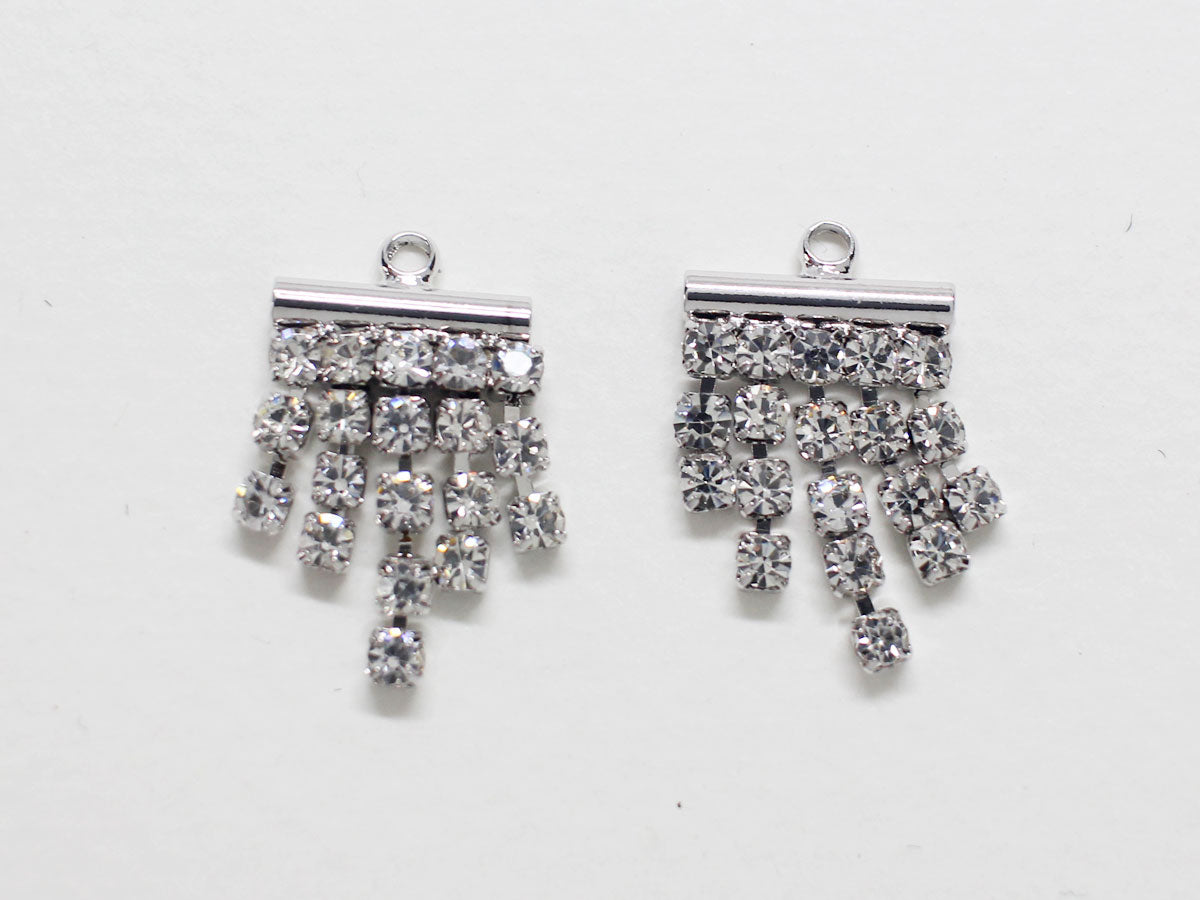 [P0808-1]2pcs/Rhinestone Dangle Pendant Small/Brass/Rhodium/17.5x11mm