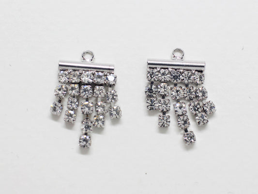 [P0808-1]2pcs/Rhinestone Dangle Pendant Small/Brass/Rhodium/17.5x11mm