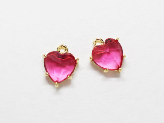 [P0807]2pcs/Set Heart Glass Pendant/Brass/Gold/8x6.7mm