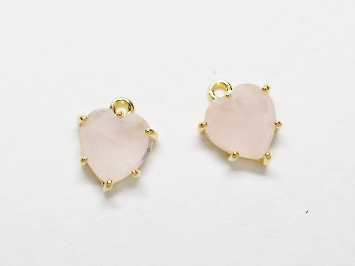 [P0807]2pcs/Set Heart Glass Pendant/Brass/Gold/8x6.7mm