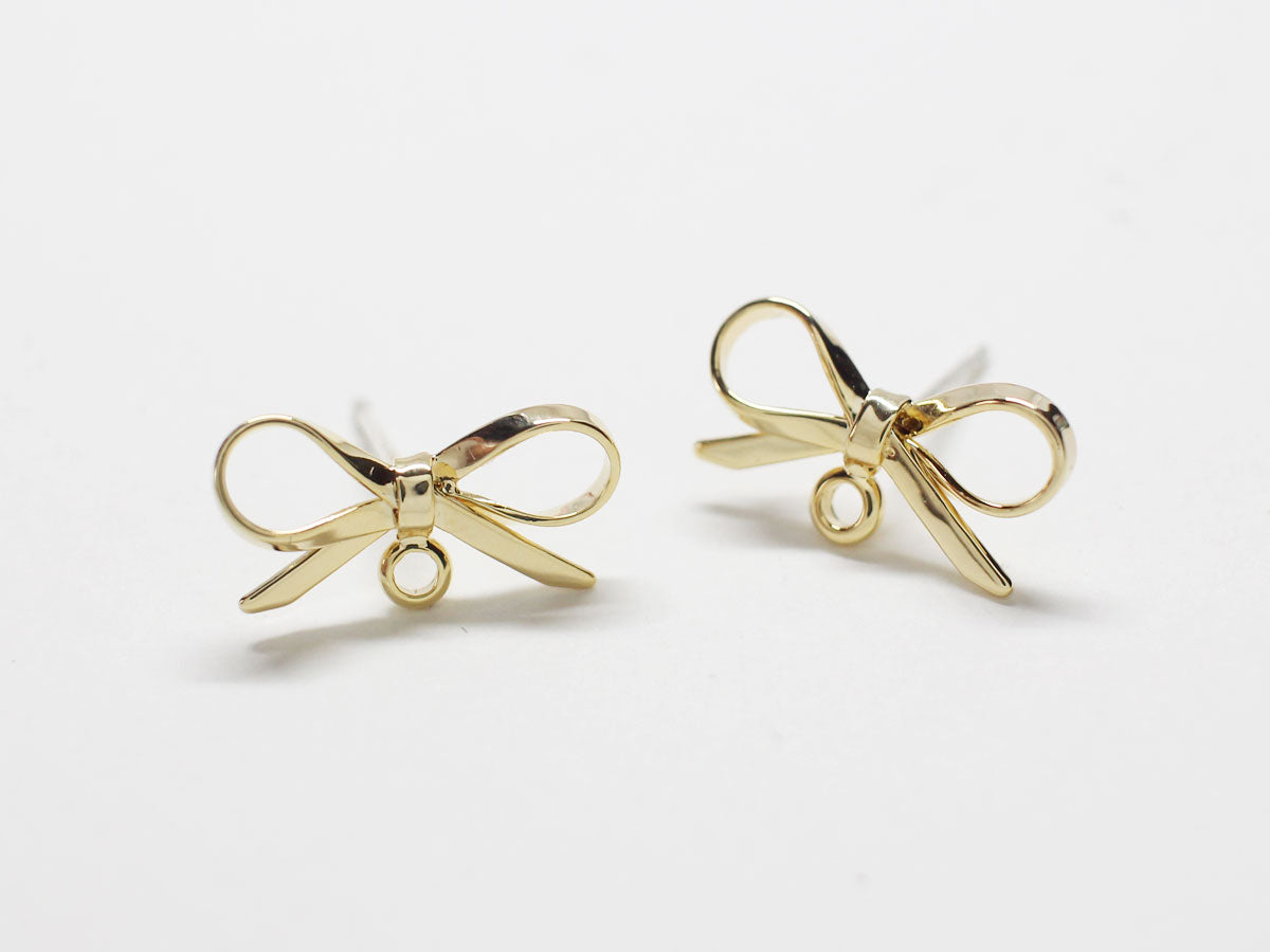 [E0248]/1 pair/ Ribbon Stud Earrings/Brass/Gold plated/8.2x15mm