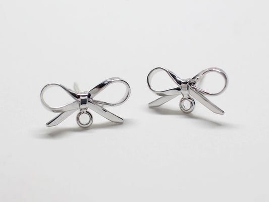 [E0248]/1 pair/ Ribbon Stud Earrings/Brass/Rhodium plated/8.2x15mm