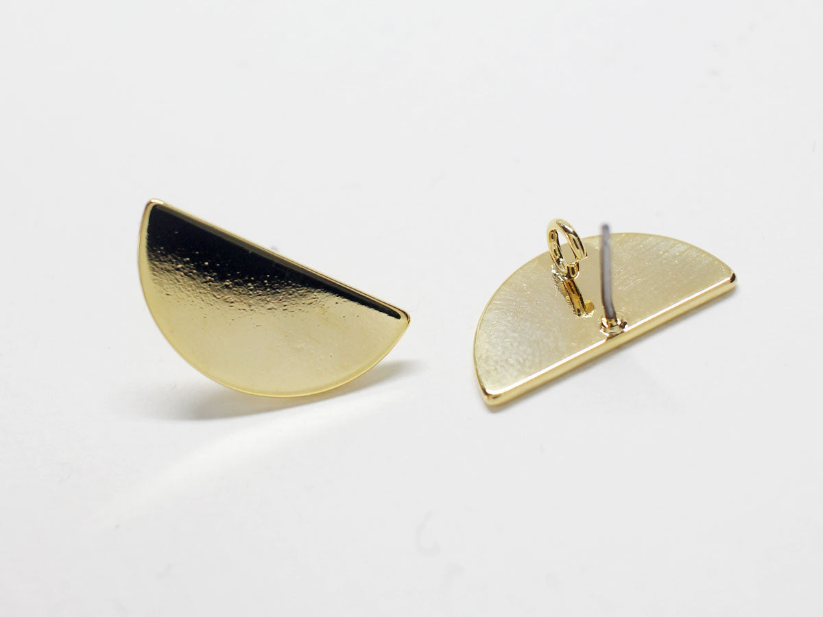 [E0228-1] 1 pair /Half Circle Stud Earrings Large/Brass/Gold plated/10x20mm