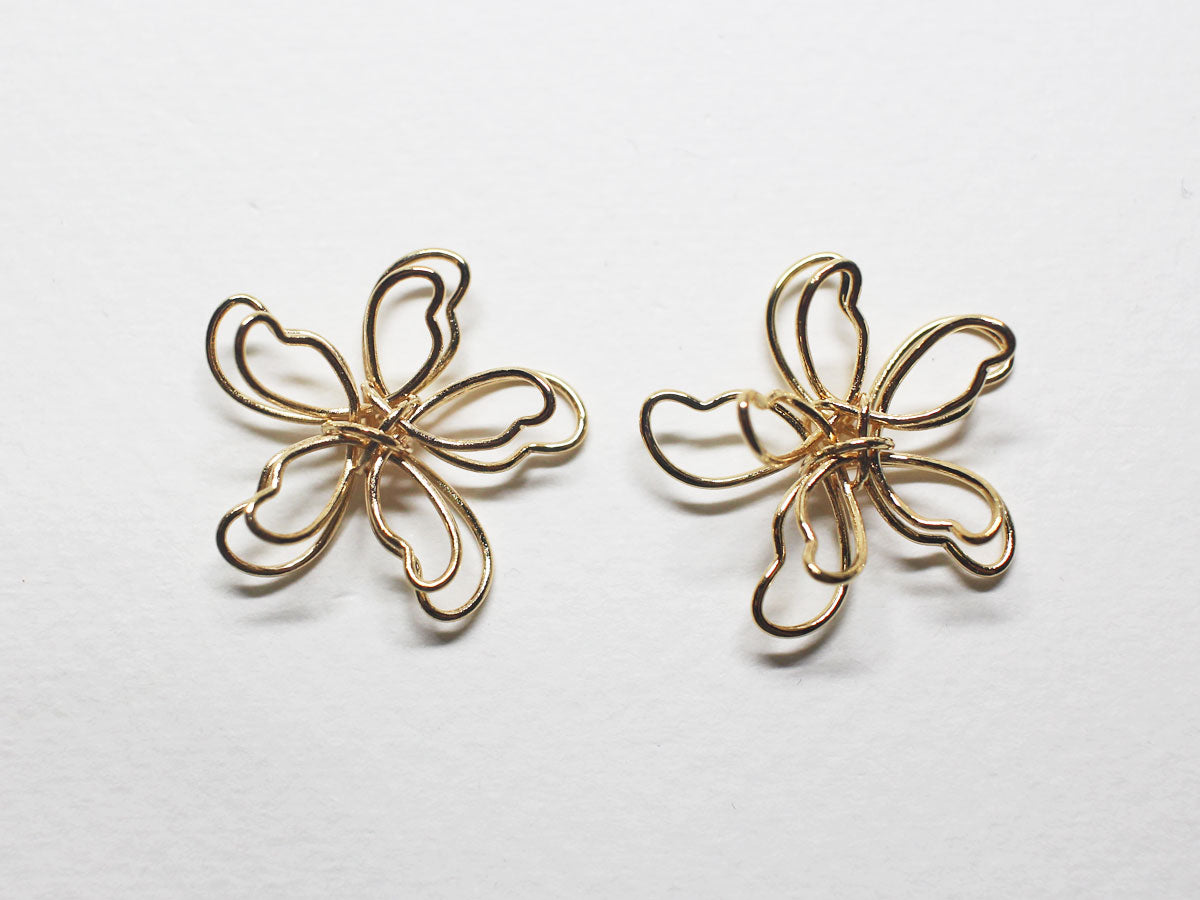 [P0811]2pcs/Layered Flower Bud Pendant Large/Brass/Gold/23.7mm