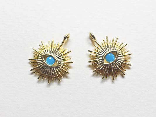 [P0812]2pcs/Cubic Evil Eye Pendant/Brass/Matte Gold/15.5x12.5mm