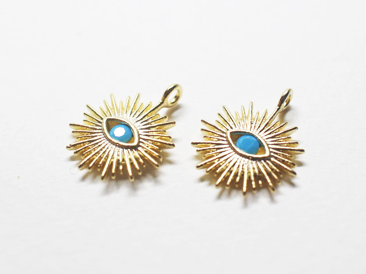 [P0812]2pcs/Cubic Evil Eye Pendant/Brass/Matte Gold/15.5x12.5mm