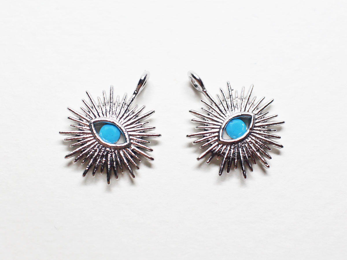 [P0812]2pcs/Cubic Evil Eye Pendant/Brass/Matte Rhodium/15.5x12.5mm