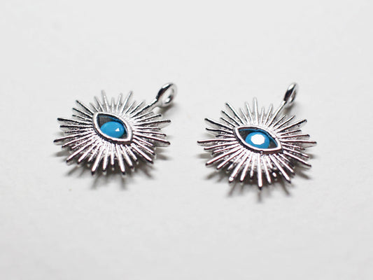 [P0812]2pcs/Cubic Evil Eye Pendant/Brass/Matte Rhodium/15.5x12.5mm