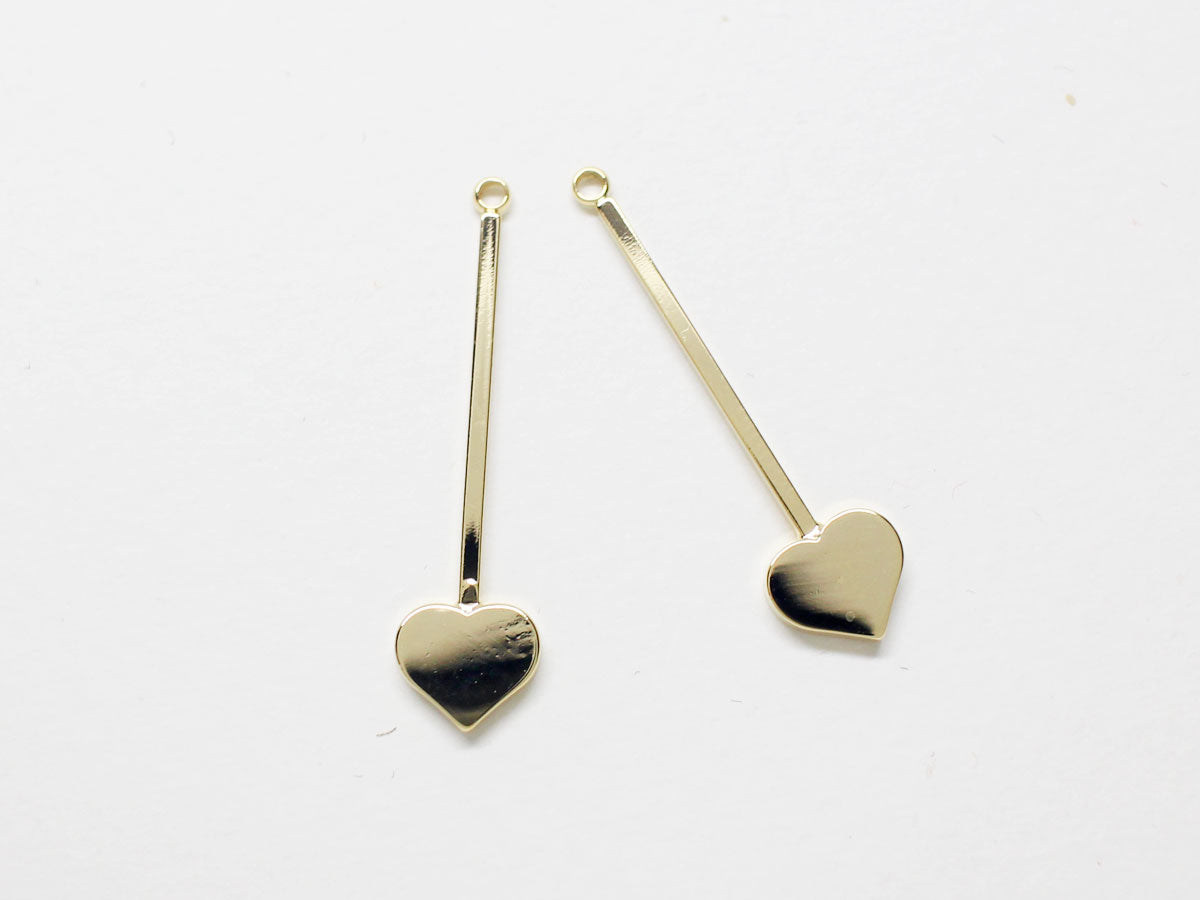 [P0813]4pcs/Stick Heart Pendant/Brass/Gold/7x27.8mm