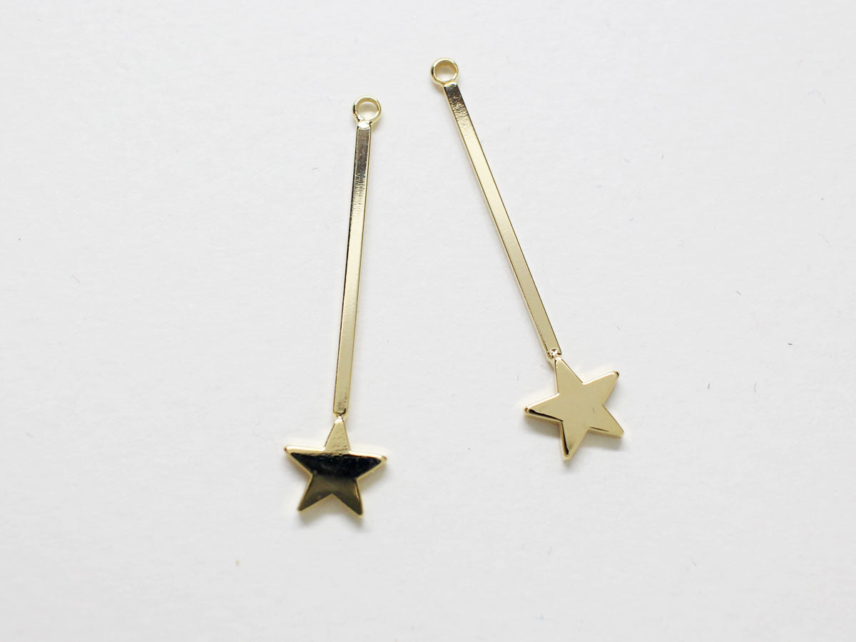 [P0813-1]4pcs/Stick Star Pendant/Brass/Gold/6.7 x 28.3 mm