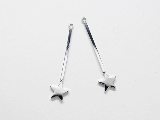 [P0813-1]4pcs/Stick Star Pendant/Brass/Rhodium/6.7 x 28.3 mm