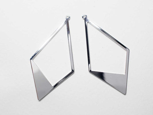 [P0818]2pcs/Large Open Rhombus Pendant/Brass/Rhodium/56x28mm