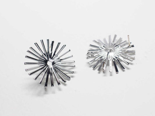 [E0250]/1 pair/ Dandelion Stud Earrings/Brass/Rhodium plated/25mm