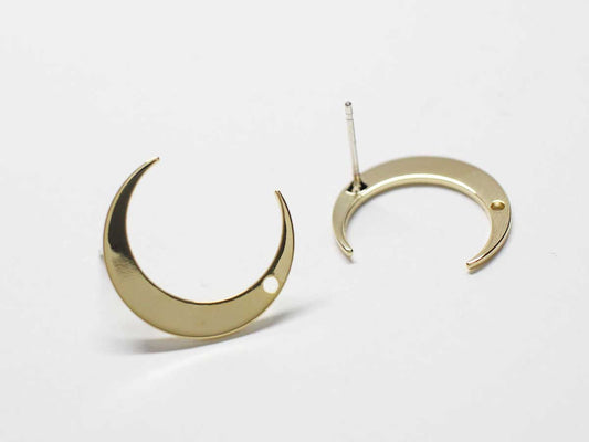 [E0252]/1 pair/ Crescent Stud Earrings/Brass/Gold plated/17.5x15.5mm