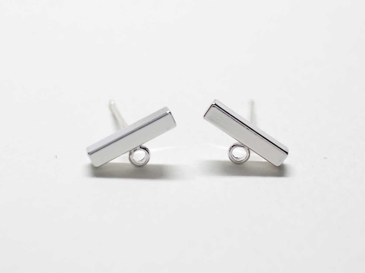 [E0254]/1 pair/Chubby bar Stud Earrings/Brass/Rhodium plated/10x2mm