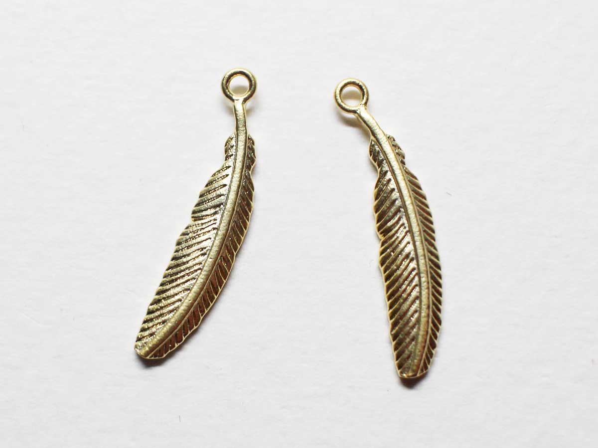 [P0825]2pcs/Small Thin Leaf Pendant/Brass/Matte Gold/20.7x4.1mm