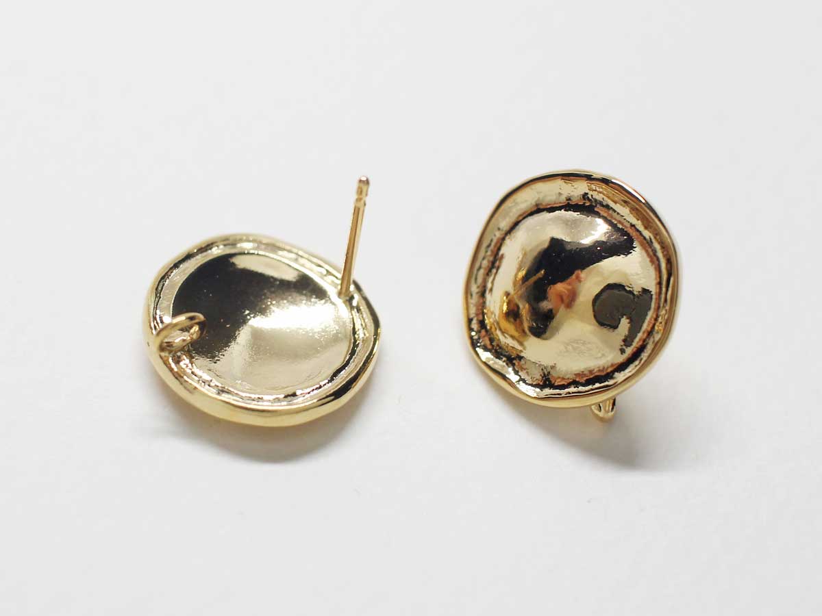 [E0256]/1 pair/Vintage Button Circle Earrings/Brass/Gold plated/14.5mm