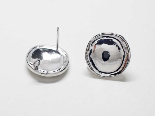 [E0256]/1 pair/Vintage Button Circle Earrings/Brass/Rhodium plated/14.5mm