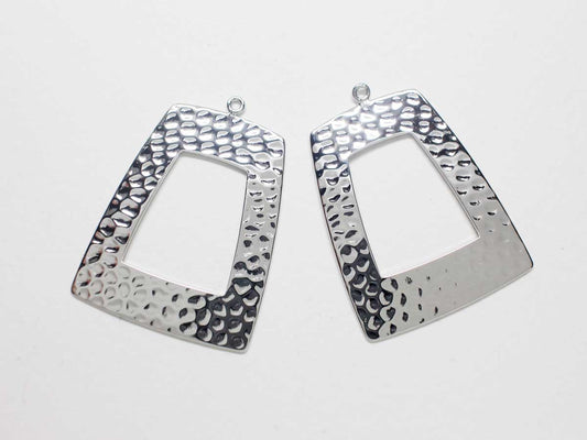 [P0827]2pcs/Large Hammered Trapezoid Pendant/Brass/Rhodium/38x28mm