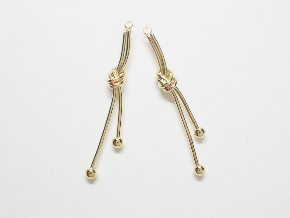 [P0829]2pcs/Long Knot Pendant/Brass/Gold/47.5x7mm