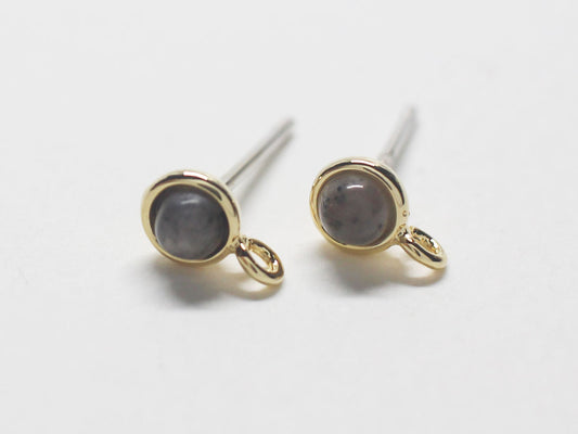 [E0261]/1 pair/Tiny Gemstone Earrings/Brass/Gold plated/4.8mm