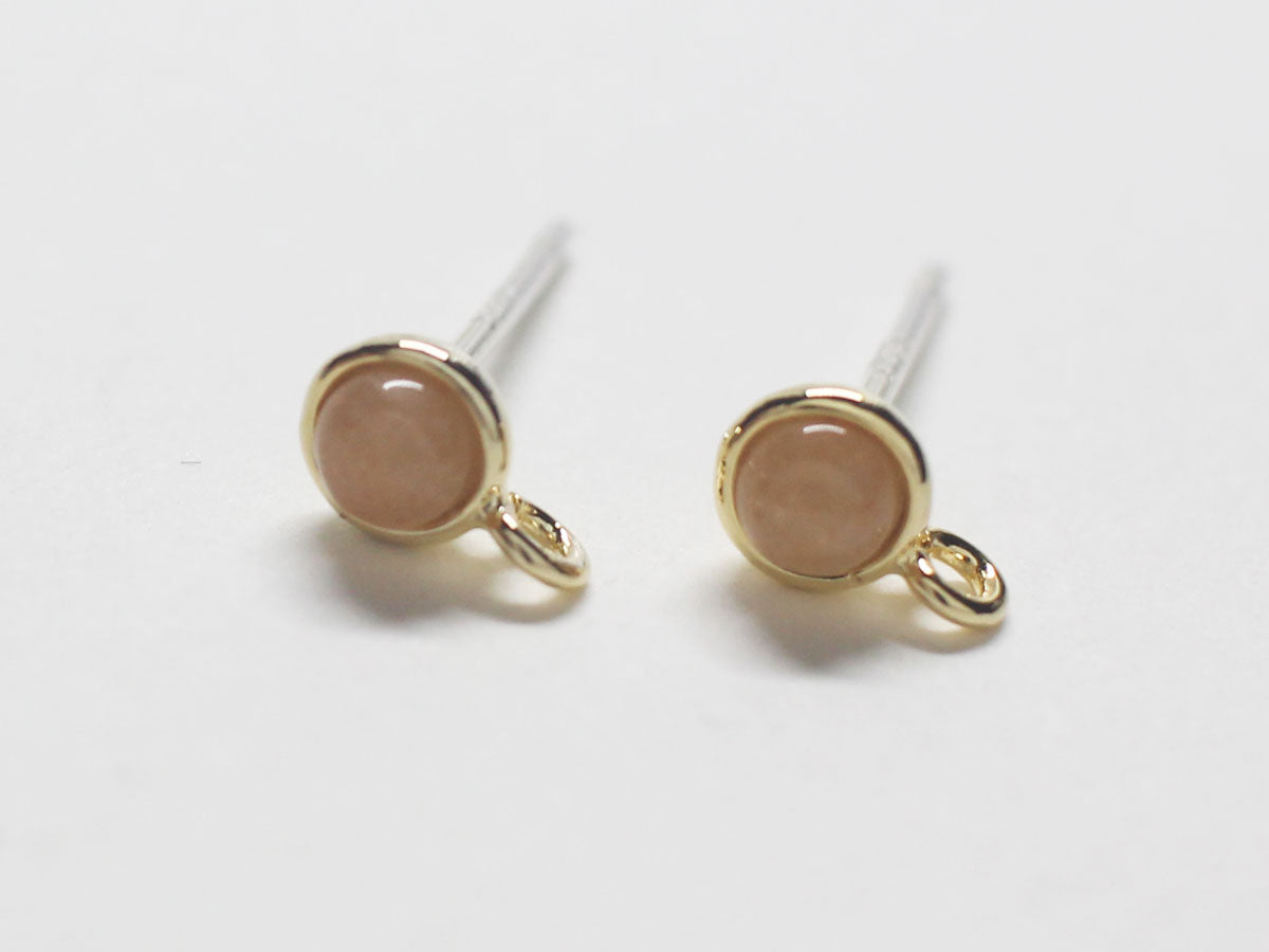 [E0261]/1 pair/Tiny Gemstone Earrings/Brass/Gold plated/4.8mm