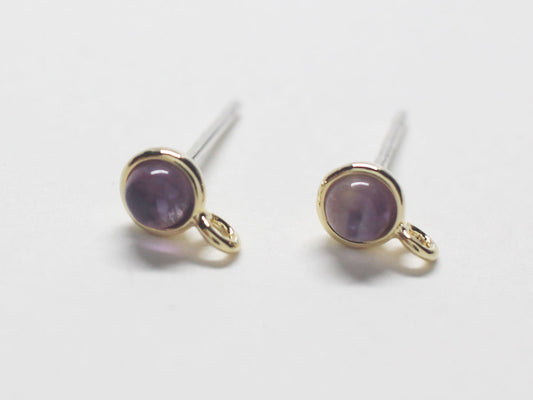 [E0261]/1 pair/Tiny Gemstone Earrings/Brass/Gold plated/4.8mm