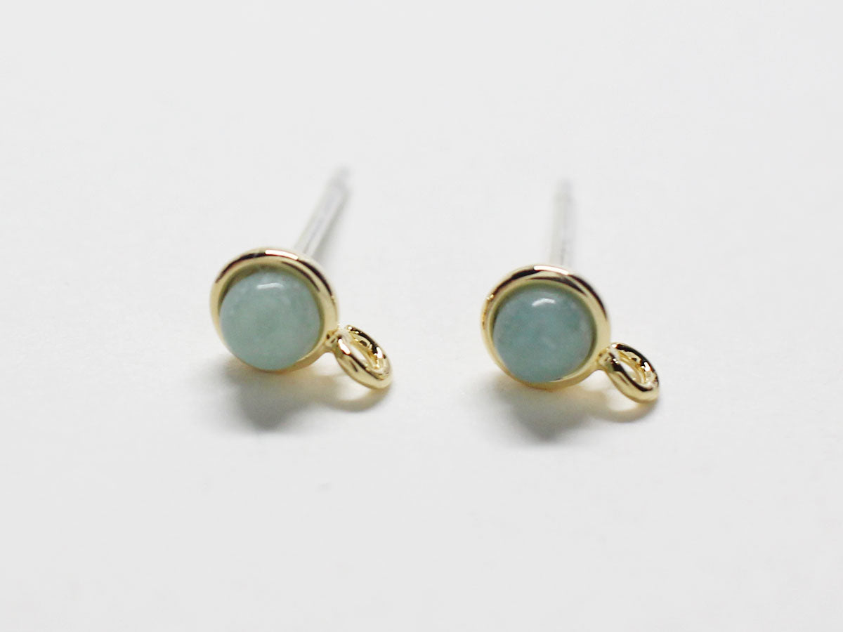 [E0261]/1 pair/Tiny Gemstone Earrings/Brass/Gold plated/4.8mm