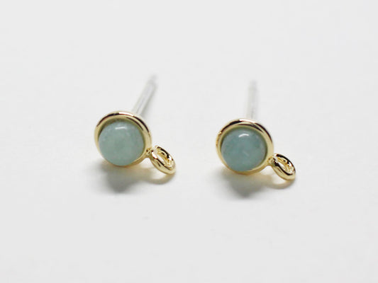 [E0261]/1 pair/Tiny Gemstone Earrings/Brass/Gold plated/4.8mm