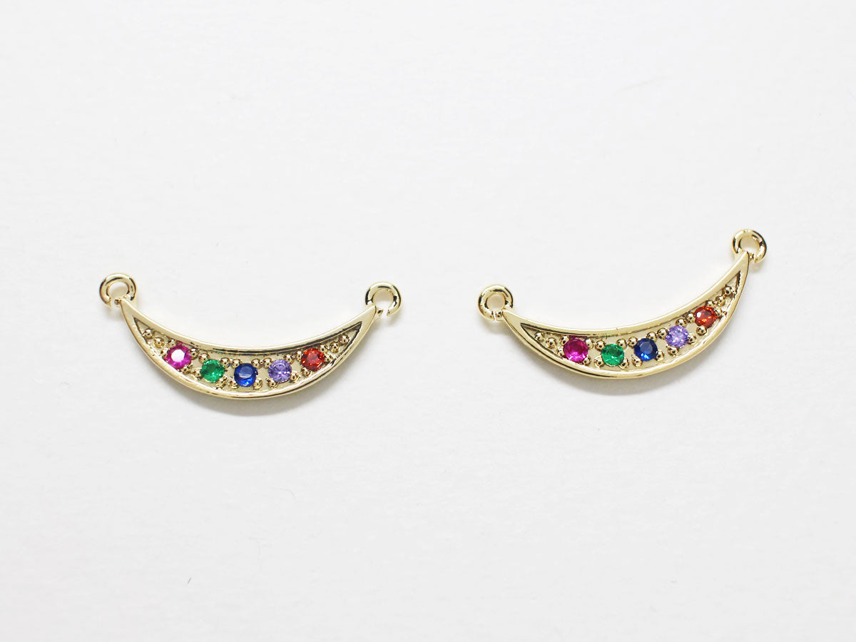 [P0837-1]2pcs/Multi Colors Cubic Crescent Pendant Connector/Brass/Gold/20x7.5mm