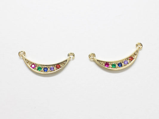 [P0837]2pcs/Multi Colors Cubic Crescent Pendant Connector/Brass/Gold/15mm