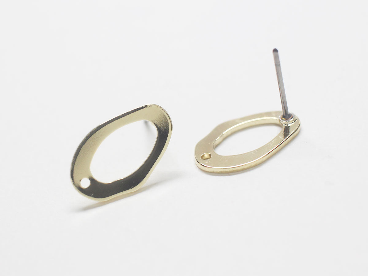 [E0262]/1 pair/Uneven Ellipse Stud Earrings/Brass/Gold plated/14.8X9.3mm