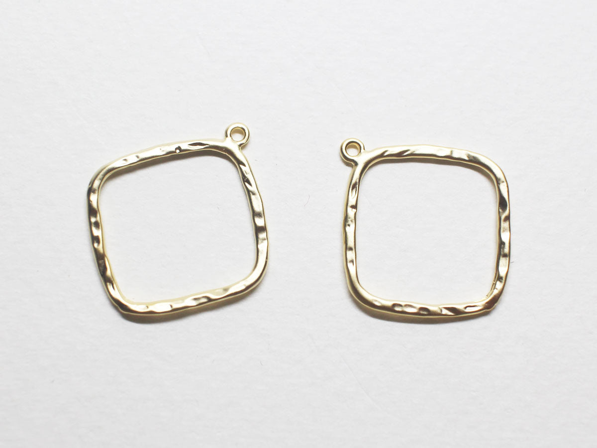 [P0841]2pcs/Hammered Rhombus Pendant/Brass/Matte Gold/20x23mm