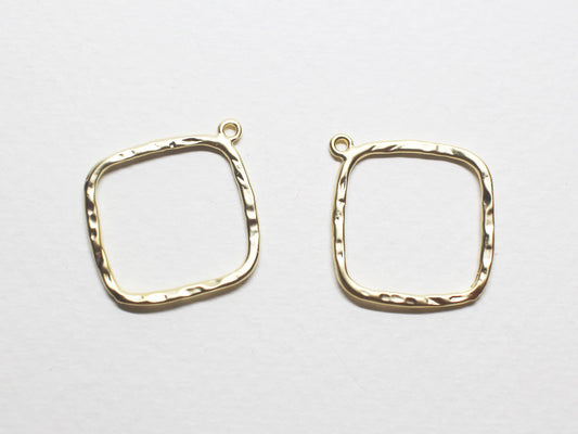 [P0841]2pcs/Hammered Rhombus Pendant/Brass/Matte Gold/20x23mm