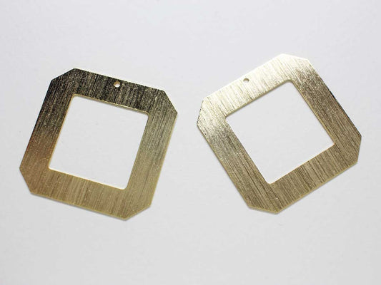 [P0842]2pcs/Large Brushed Angled Square Pendant/Brass/Gold/35mm