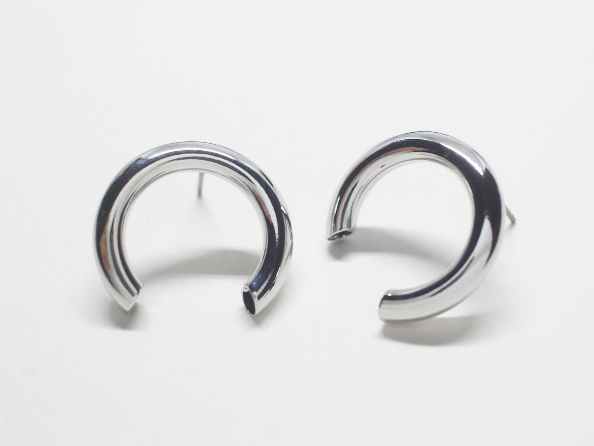 [E0267]/1 pair/Open Pipe Circle Earrings/Brass/Rhodium plated/22.5x20mm