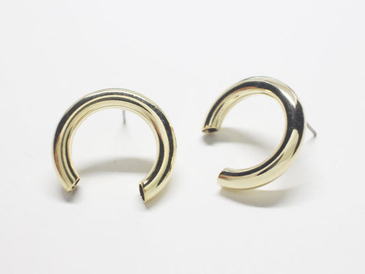 [E0267]/1 pair/Open Pipe Circle Earrings/Brass/Gold plated/22.5x20mm