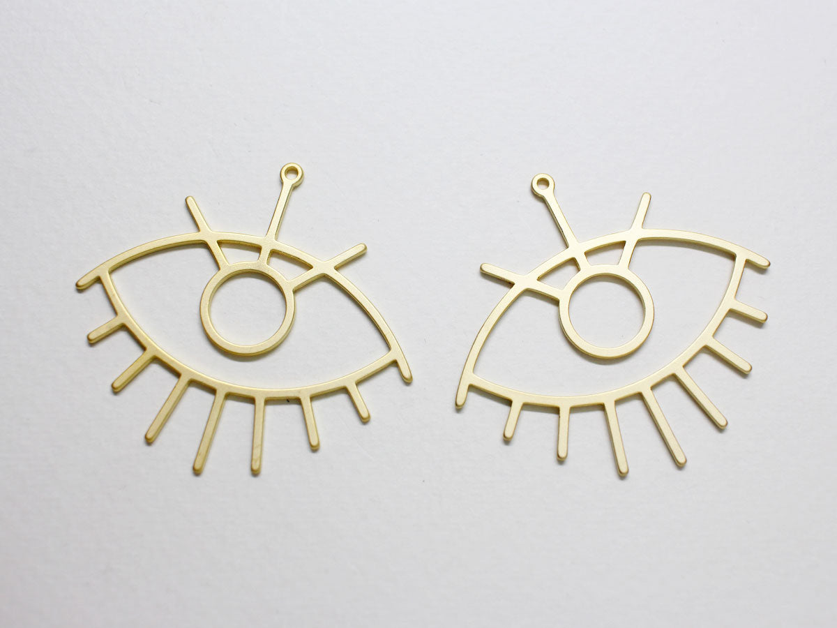 [P0847]2pcs/Large Evil Eye Pendant/Brass/Matte Gold/42x40mm