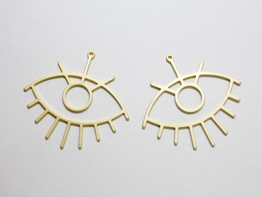 [P0847]2pcs/Large Evil Eye Pendant/Brass/Matte Gold/42x40mm