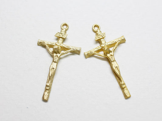 [P0846]2pcs/Crucified Jesus Pendant/Brass/Matte Gold/26.6x14.4mm