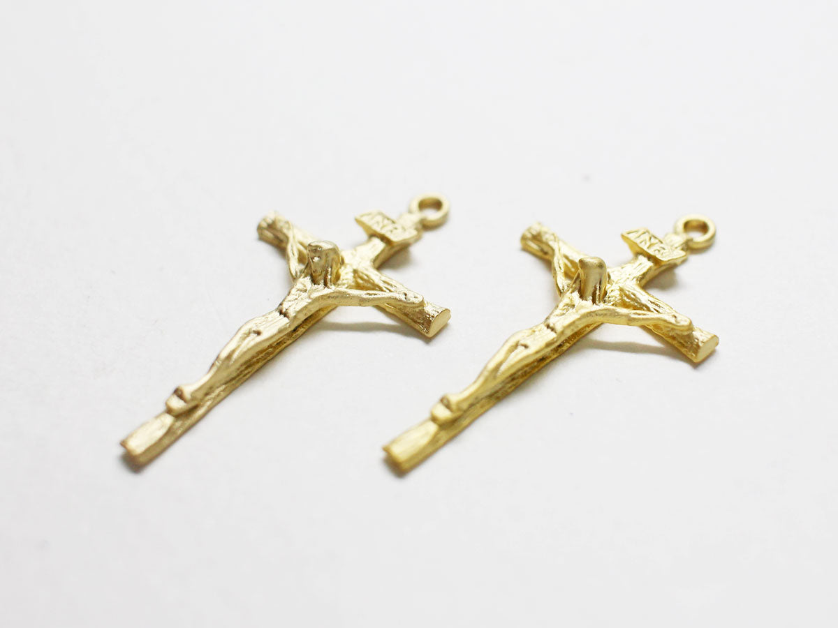 [P0846]2pcs/Crucified Jesus Pendant/Brass/Matte Gold/26.6x14.4mm