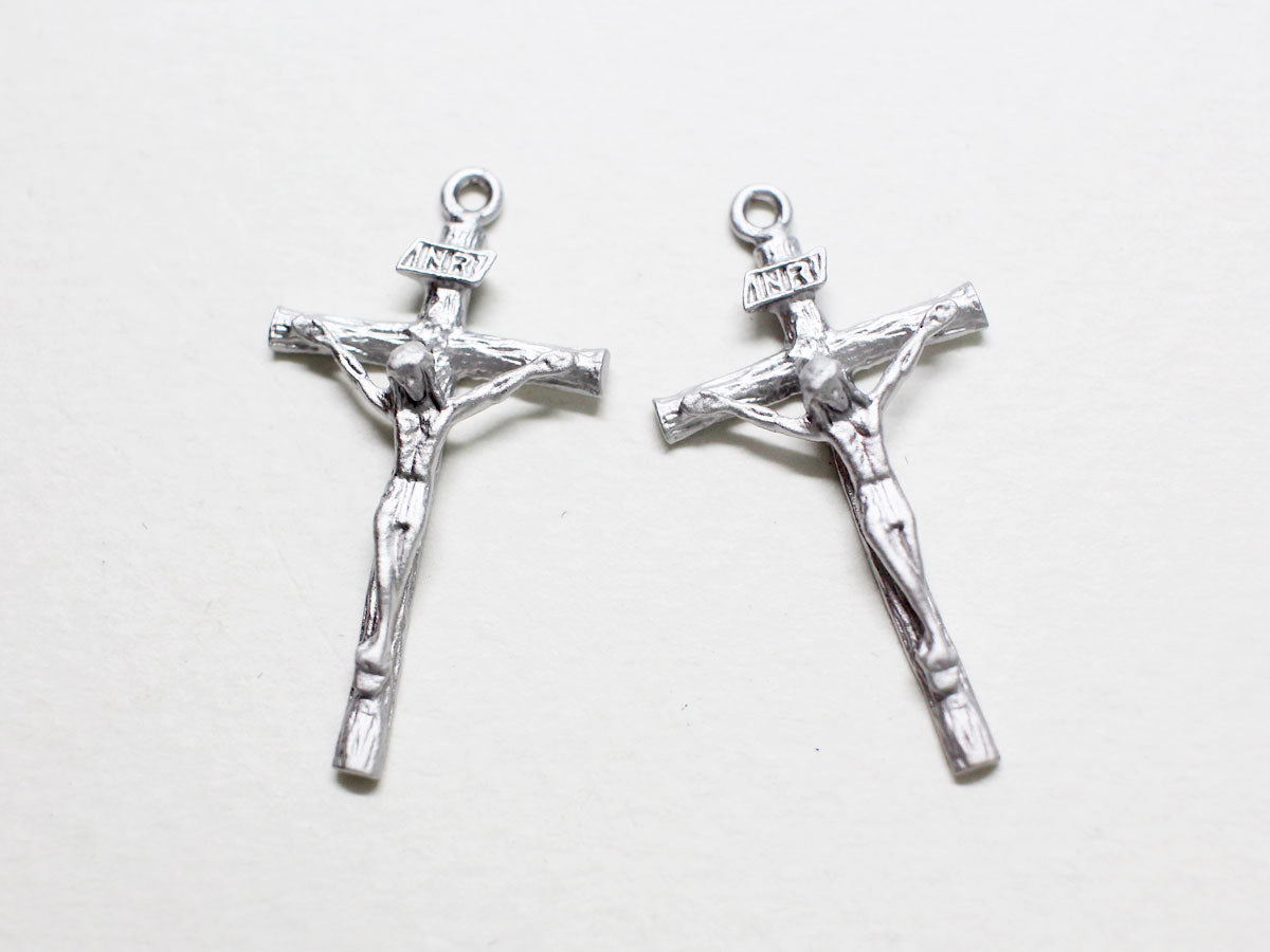 [P0846]2pcs/Crucified Jesus Pendant/Brass/Matte Rhodium/26.6x14.4mm