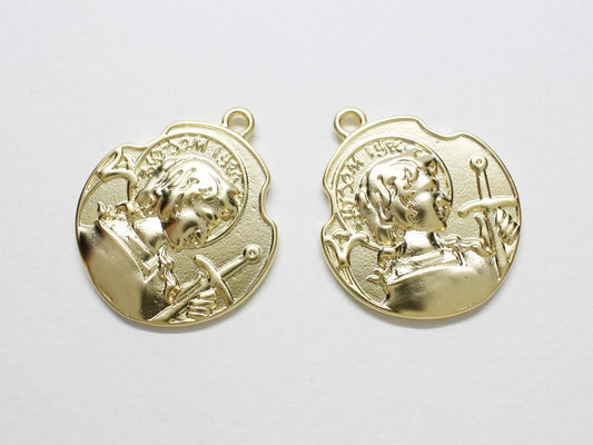 [P0849]2pcs/Vintage Medal Pendant/Brass/Matte Gold/26x22mm