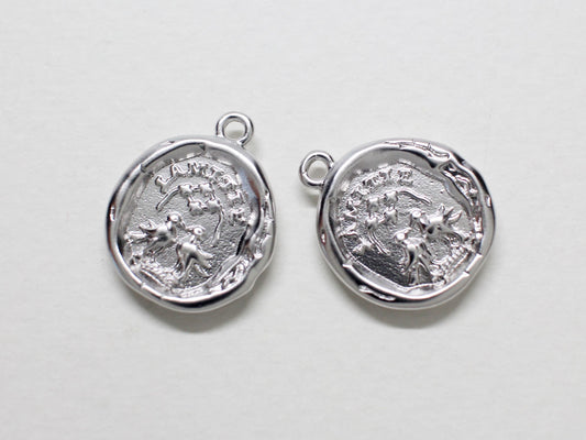 [P0850]2pcs/Vintage Small Coin Pendant/Brass/Matte Rhodium/16.6x13.6mm