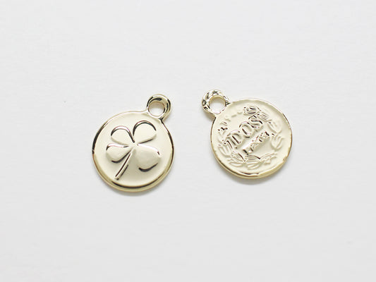 [P0854]4pcs/Small Clover Coin Pendant/Brass/Gold/8mm